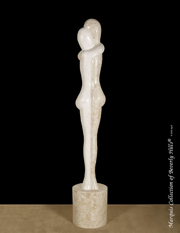 Lovers Sculpture X-Large Floor Model, Beige Fossil Stone with White Ivory Stone