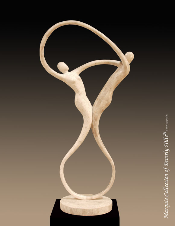 Swing Sculpture - Table Model, Beige Fossil Stone with White Ivory Stone