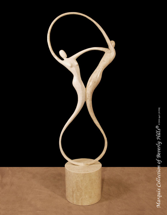 Swing Sculpture, Floor Model, Beige Fossil Stone with White Ivory Stone