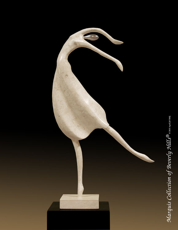 Modern Ballerina Sculpture - Table Model, White Ivory Stone/Beige Fossil Stone /Stainless Finish