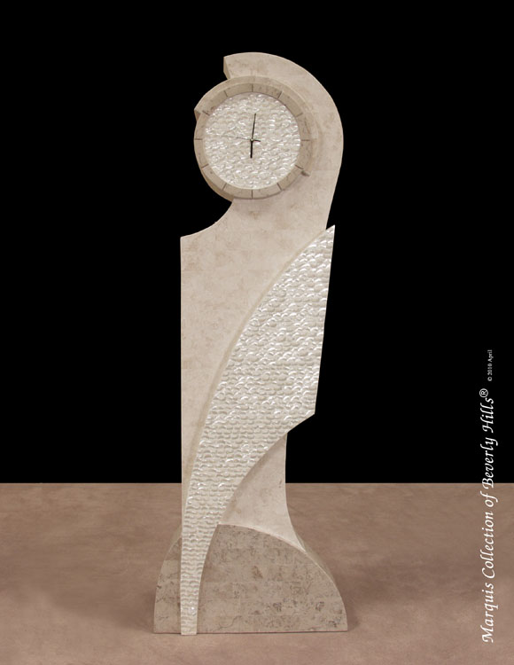 Sundance Floor Clock, White Ivory Stone/Trocca Seashell/Cantor Stone/Beige Fossil Stone Finish