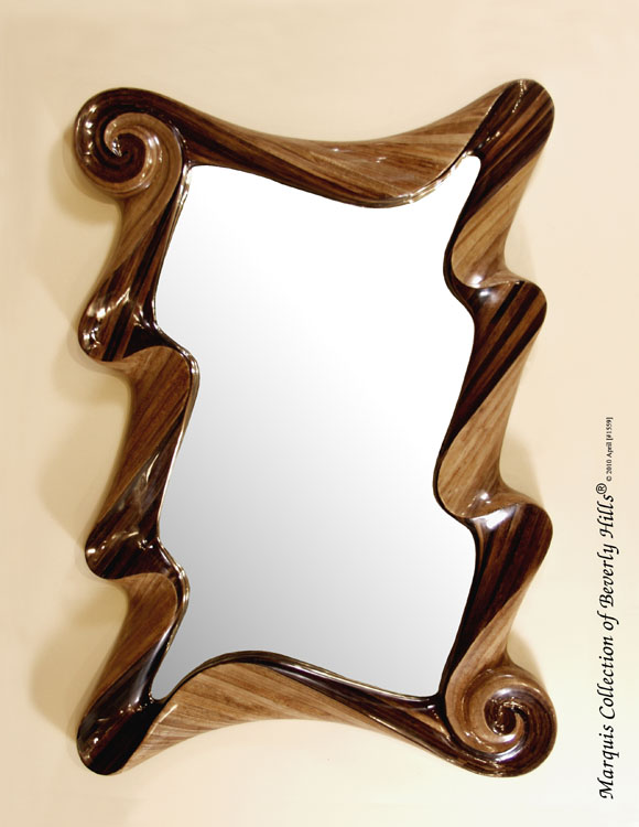 Wave Rectangular Mirror Frame, Dark Banana Bark/Honeycomb Cane Leaf